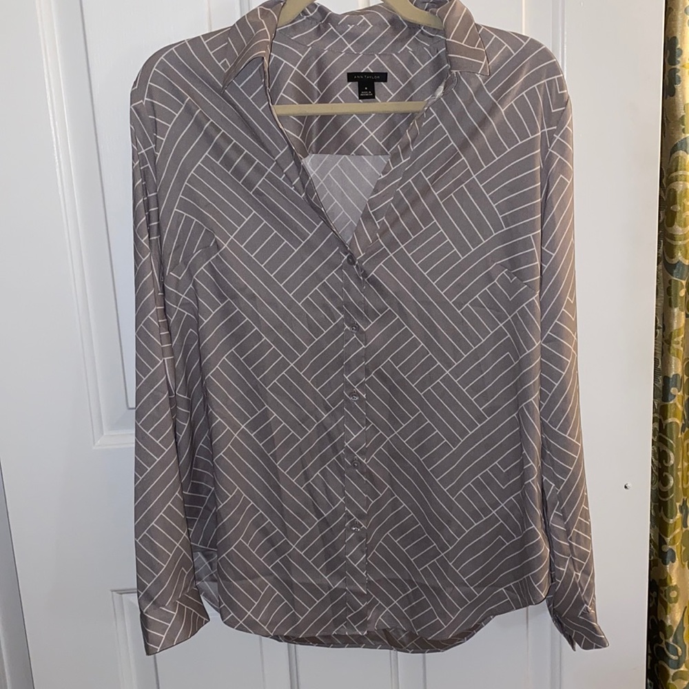 Ann Taylor button down shirt - gray with white line design. Size medium